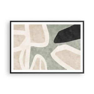 Poster in einem schwarzem Rahmen - Abstrakte Formen in gedämpften Farben - 100x70cm - Komposition mit schwarzem Motiv - Moderne Wanddekoration für Wohnzimmer und Schlafzimmer ARTTOR