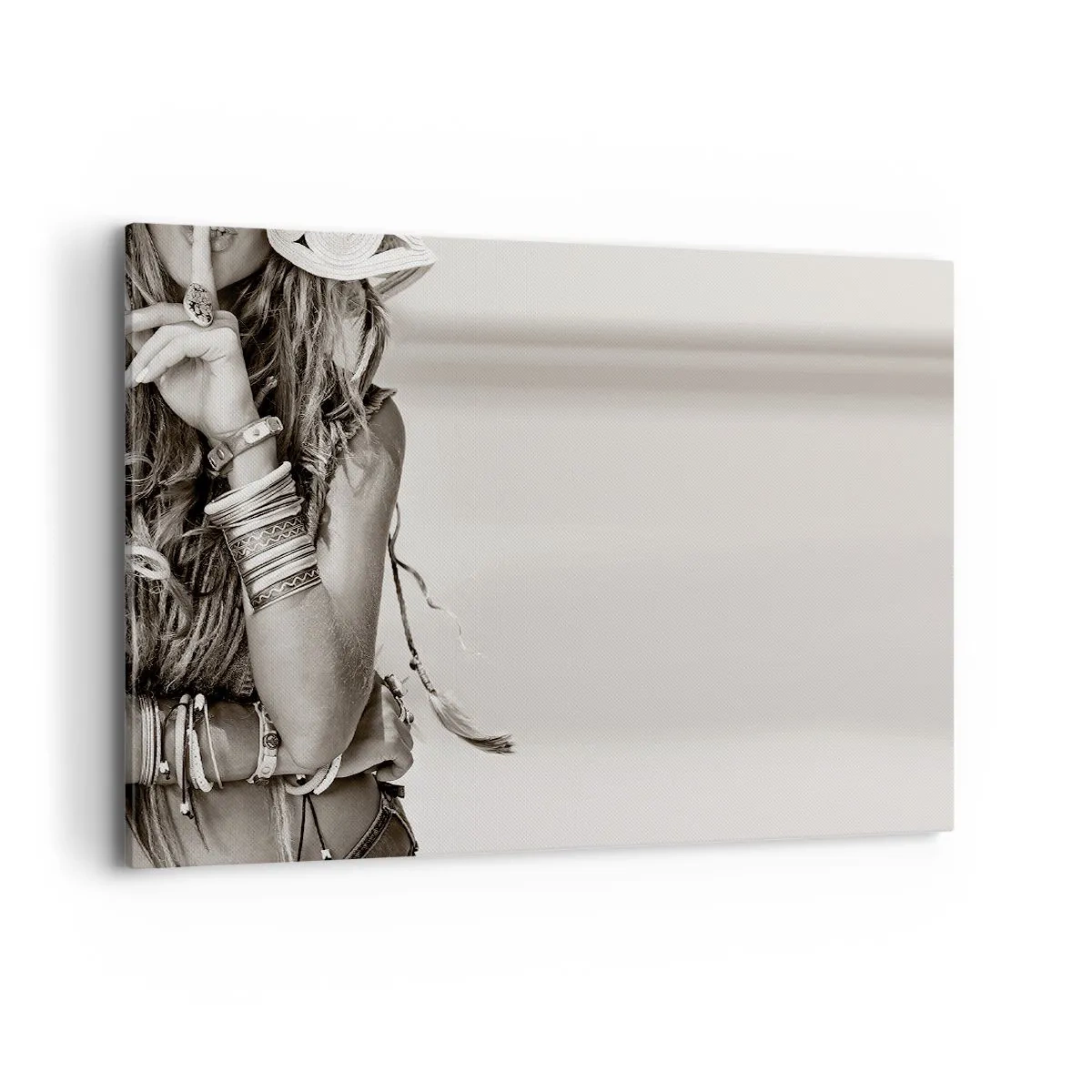 Bild auf Leinwand - Leinwandbild - Porträt einer Boho-Frau mit Schmuck - 100x70cm - Wieso ein Mädchen - Moderne Wanddekoration für Wohnzimmer und Schlafzimmer ARTTOR