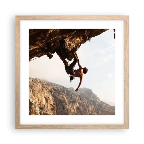 Poster in einem Rahmen aus heller Eiche - Die Welt ist in einer Hand auf einem Felsblock geschrumpft - 40x40 cm