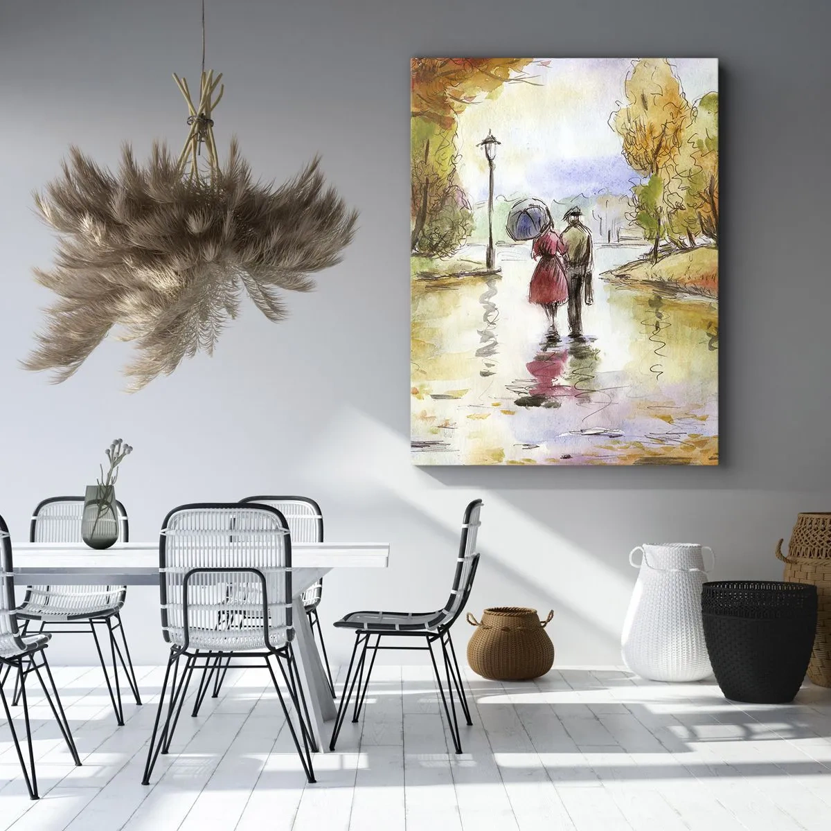 Bild auf Leinwand - Leinwandbild - Ein Spaziergang im Herbstpark mit einem Regenschirm - 80x120cm - Romantischer Herbst im Park - Moderne Wanddekoration für Wohnzimmer und Schlafzimmer ARTTOR