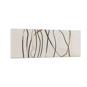 Glasbild - Bild auf glas - Künstlerische Linien in Schwarz und Gold auf hellem Hintergrund - 140x50cm - Komposition – Looptanz - Moderne Wanddekoration für Wohnzimmer und Schlafzimmer ARTTOR
