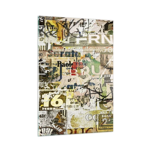 Glasbild - Bild auf glas - Eine künstlerische Komposition aus Plakaten, Aufschriften und Graffiti - 50x70cm - Ach, es passiert... - Moderne Wanddekoration für Wohnzimmer und Schlafzimmer ARTTOR