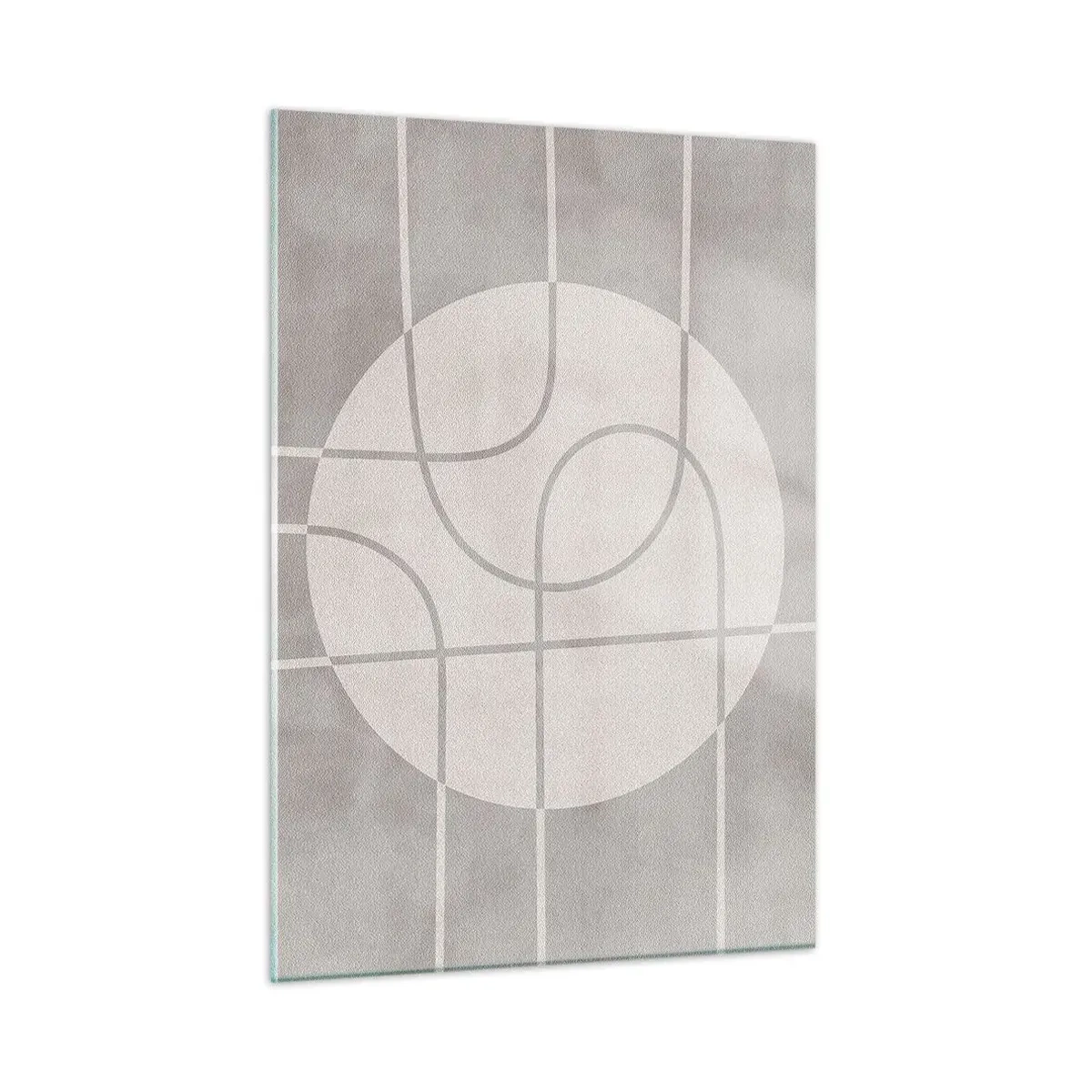 Glasbild - Bild auf glas - Beige Linien und Kreise bilden eine geometrische Komposition - 50x70cm - Kreisförmig und geradeaus - Moderne Wanddekoration für Wohnzimmer und Schlafzimmer ARTTOR