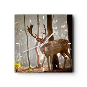 Wanduhr - Glasuhr - Hirsche im Wald im Morgennebel - 30x30cm - Das Licht der Jugend - Moderne Wanddekoration für Wohnzimmer und Schlafzimmer ARTTOR