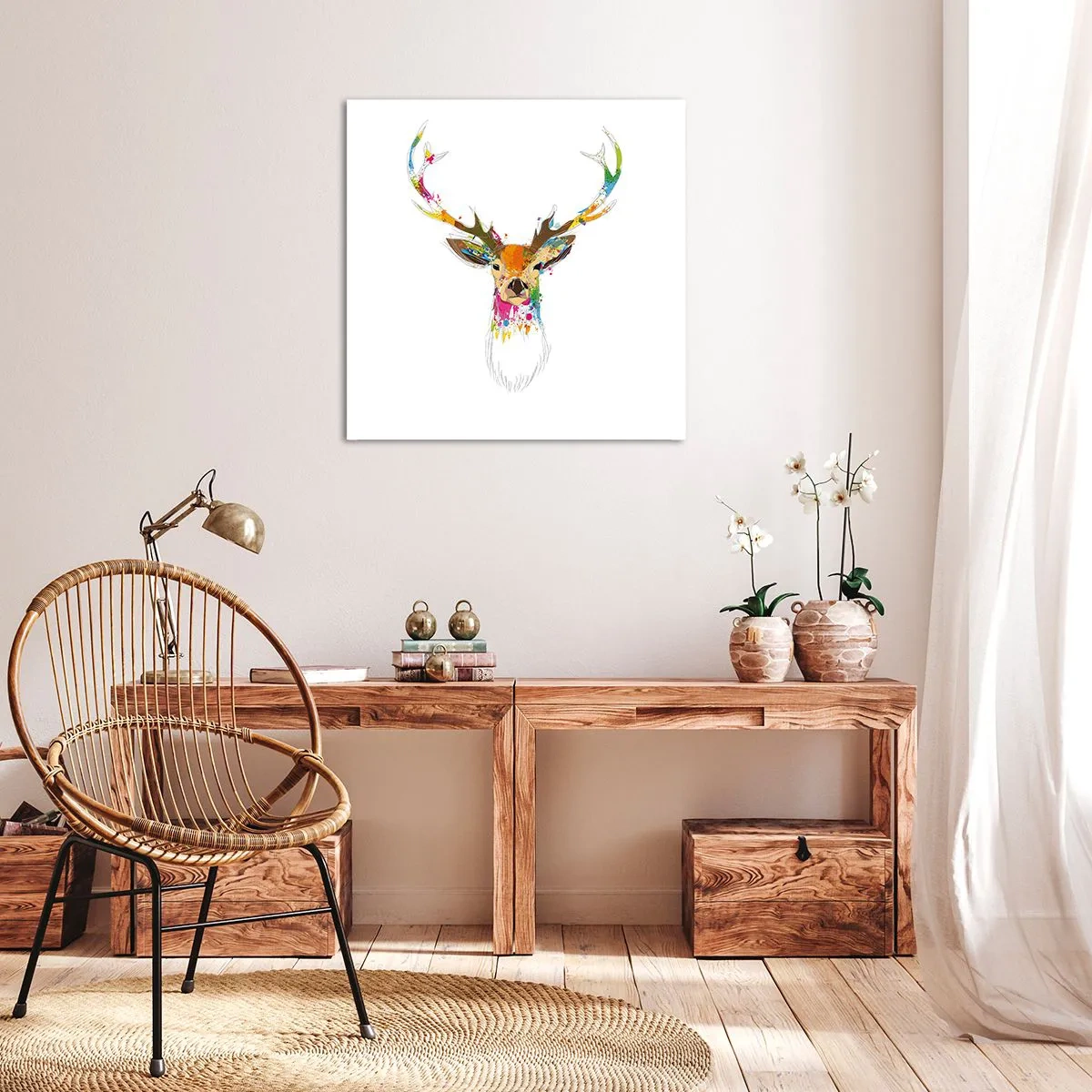 Bild auf Leinwand - Leinwandbild - Ein mildes Reh in Farbe getaucht - 50x50 cm