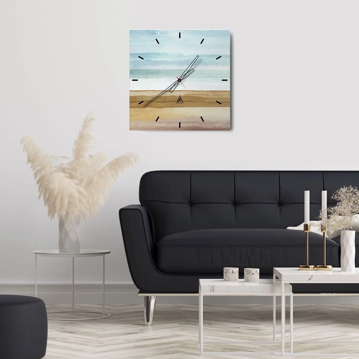 Wanduhr - Glasuhr - Abstrakte Strandlandschaft in Pastelltönen - 30x30cm - Trost - Moderne Wanddekoration für Wohnzimmer und Schlafzimmer ARTTOR