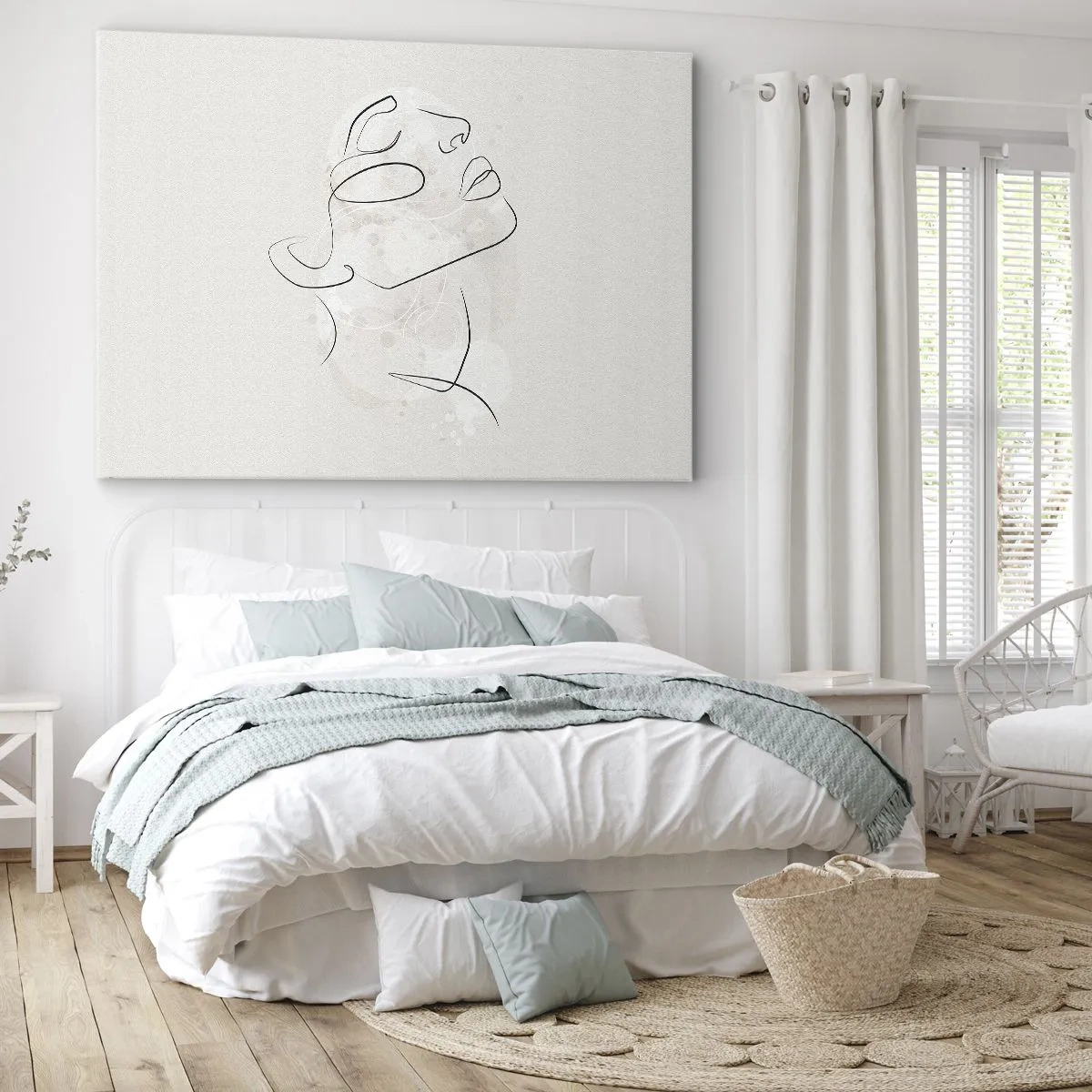 Bild auf Leinwand - Leinwandbild - Eine minimalistische Skizze eines Gesichts auf hellem Hintergrund - 100x70cm - Die Umrisse eines Traums - Moderne Wanddekoration für Wohnzimmer und Schlafzimmer ARTTOR