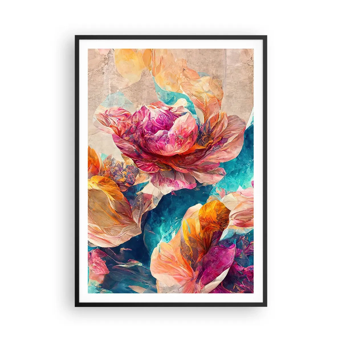 Poster in einem schwarzem Rahmen - Farbenpracht des Straußes - 70x100 cm