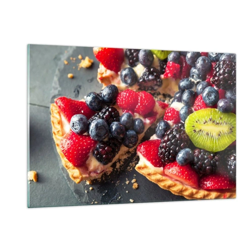 Glasbild - Bild auf glas - Obsttorte mit Blaubeeren, Kiwi und Erdbeeren - 120x80cm - Dolce Vita! - Moderne Wanddekoration für Wohnzimmer und Schlafzimmer ARTTOR