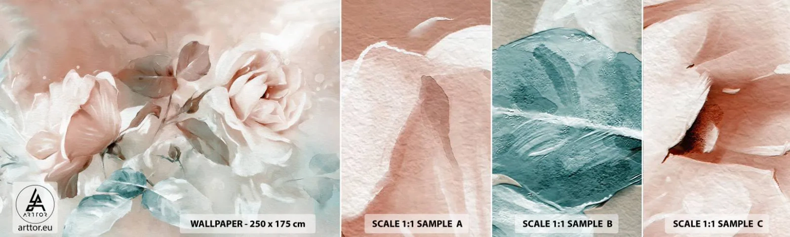 Fototapeten Muster Selbstklebend Deluxe Sticker - Geist der Romantik - Blumen, Romantisch, Rosen - 100x30 cm