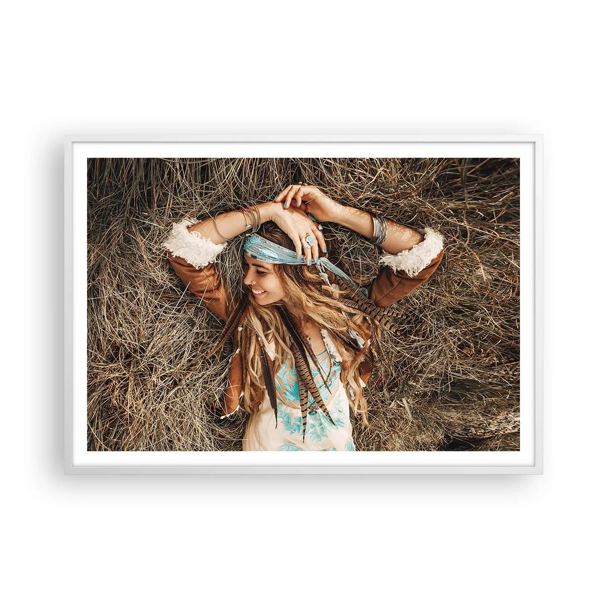 Poster in einem weißen Rahmen - Auf dem Weg in den Sommer der Liebe - 100x70 cm