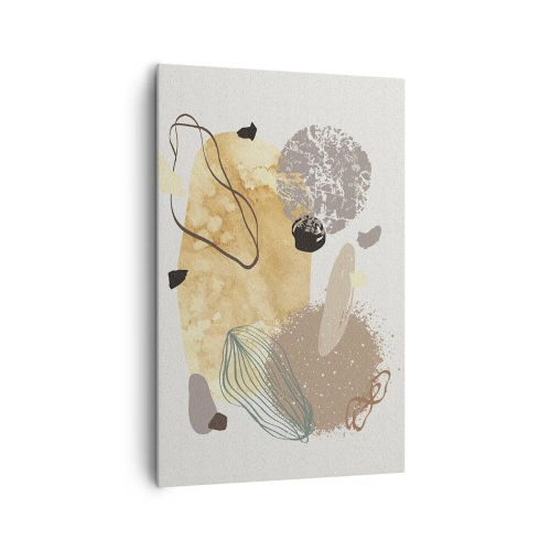 Bild auf Leinwand - Leinwandbild - Eine Komposition aus abstrakten Formen in Beige und Gelb. - 80x120cm - Angewandte Plumkologie - Moderne Wanddekoration für Wohnzimmer und Schlafzimmer ARTTOR