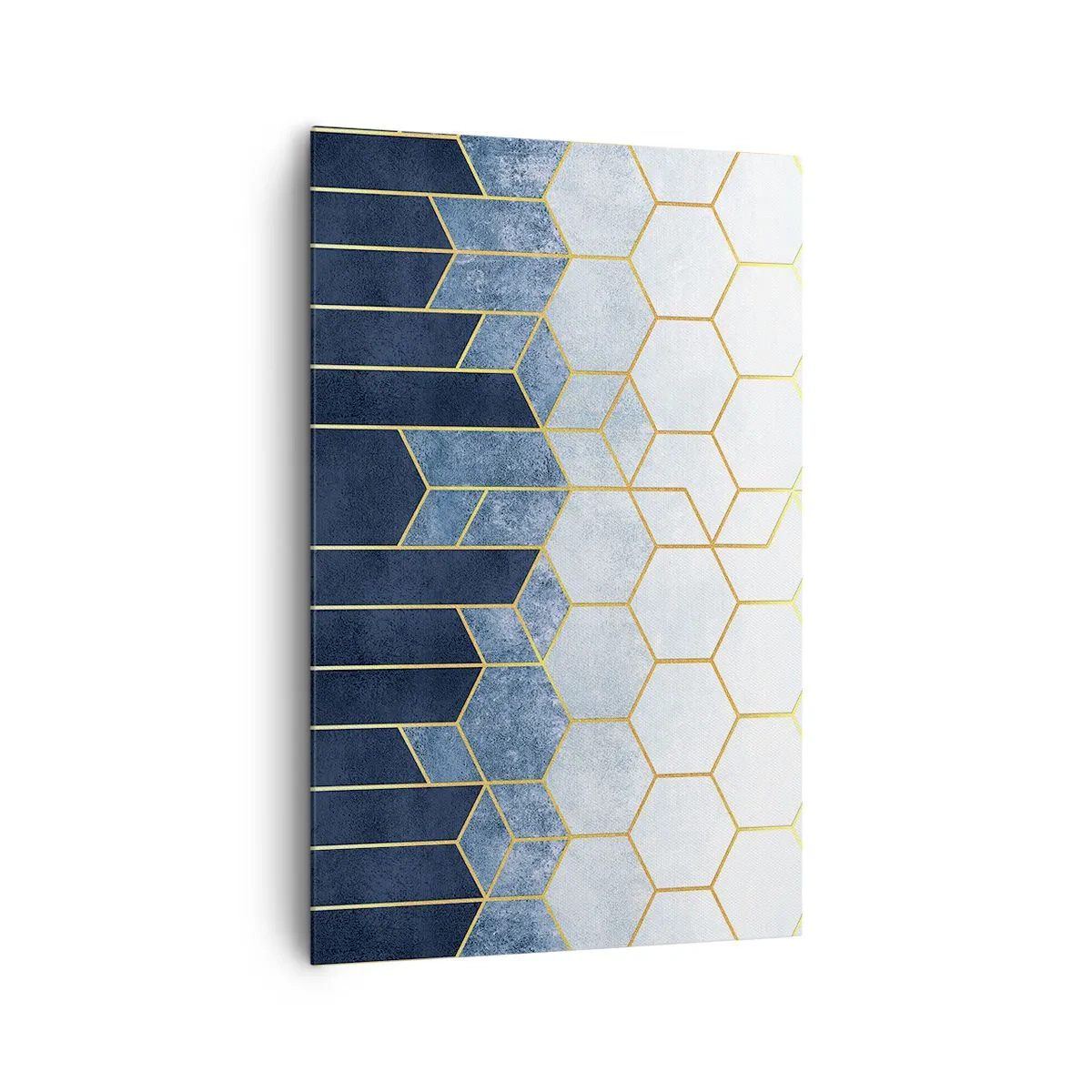 Bild auf Leinwand - Leinwandbild - Geometrisches Muster in Gold- und Marineblautönen - 80x120cm - Komposition im synkopischen Rhythmus - Moderne Wanddekoration für Wohnzimmer und Schlafzimmer ARTTOR