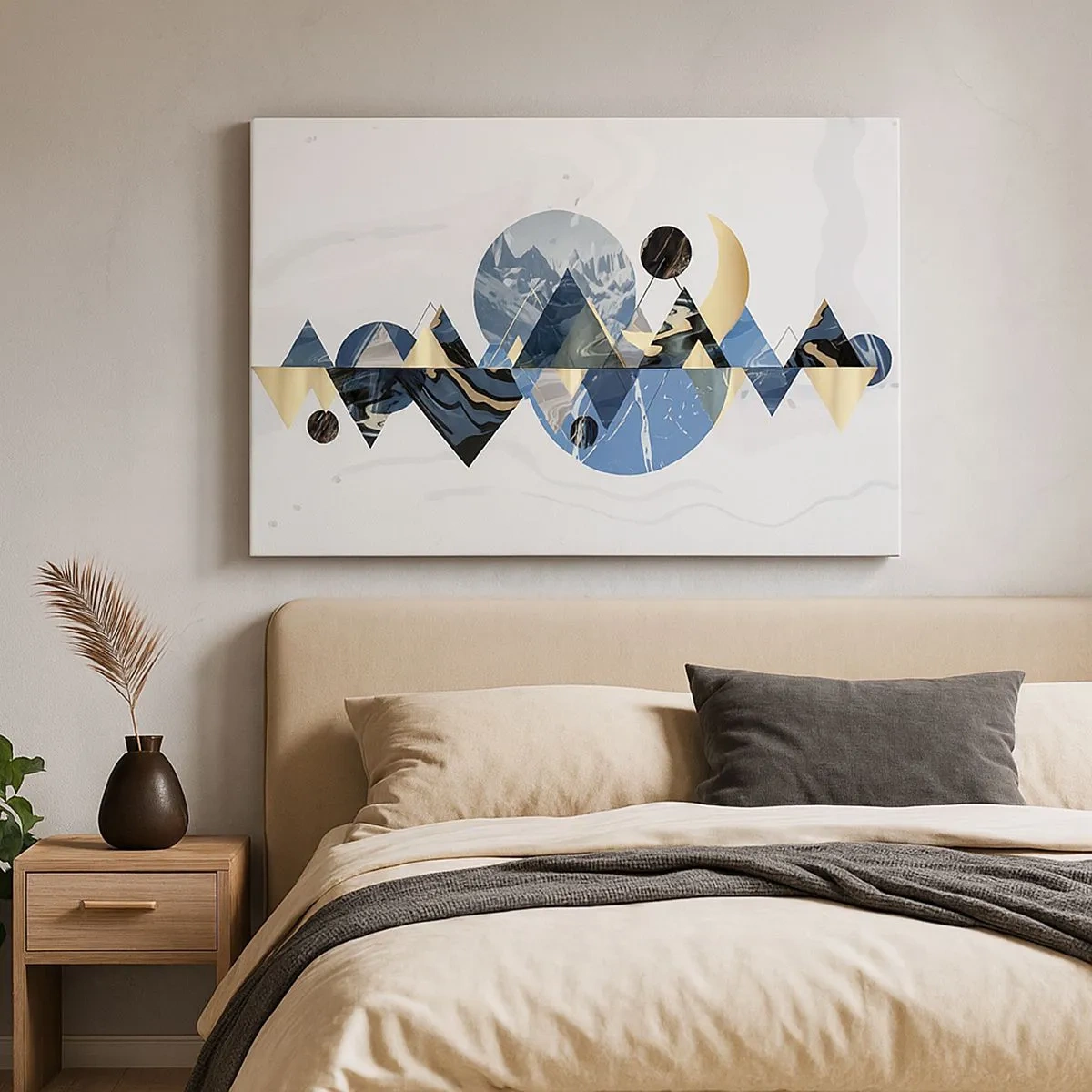 Bild auf Leinwand - Leinwandbild - Abstrakte geometrische Muster mit Bergmotiven - 70x50cm - Geometrische Landschaft - Moderne Wanddekoration für Wohnzimmer und Schlafzimmer ARTTOR