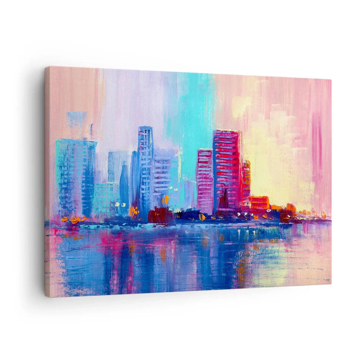 Bild auf Leinwand - Leinwandbild - Ein farbenfrohes Panorama der Stadt im Aquarellstil - 70x50cm - In Farben getaucht - Moderne Wanddekoration für Wohnzimmer und Schlafzimmer ARTTOR