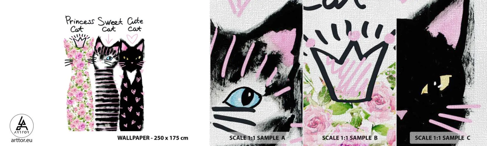 Fototapeten Muster Premium Canvas - Es waren drei Katzen - Für Kinder, Katze, Tiere - 100x30 cm