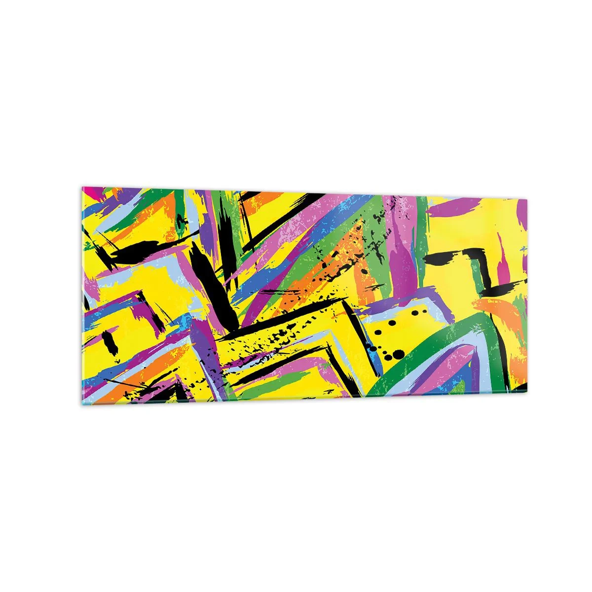 Glasbild - Bild auf glas - Lebendige Abstraktion in leuchtenden Farben und dynamischen Formen - 120x50cm - Bis sie vor Freude schreit - Moderne Wanddekoration für Wohnzimmer und Schlafzimmer ARTTOR