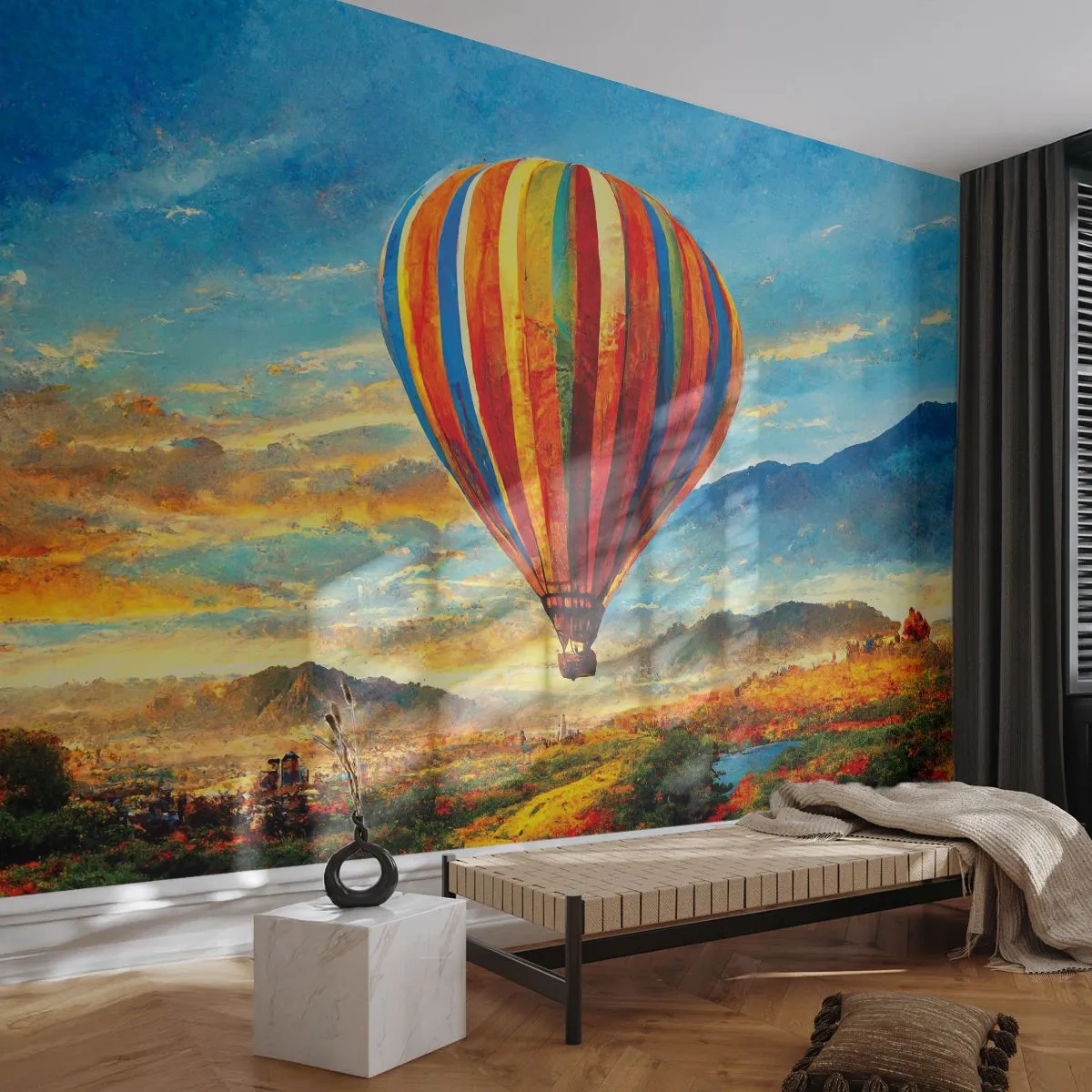 Fototapete Premium Sand - In der Stille sieht man mehr - Ballon, Landschaft, Natur - 500x350 cm