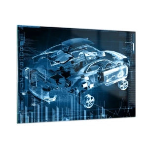 Glasbild - Bild auf glas - Technologisches Diagramm eines Autos im futuristischen Stil - 100x70cm - Technische Anatomie - Moderne Wanddekoration für Wohnzimmer und Schlafzimmer ARTTOR