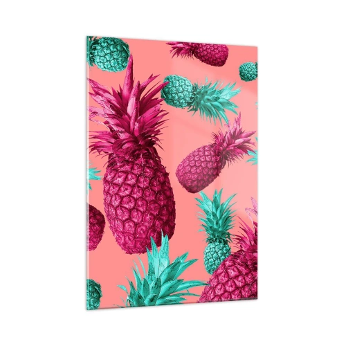 Glasbild - Bild auf glas - Bunte Ananas in Rosa- und Grüntönen auf rosa Hintergrund - 50x70cm - Freiheit ist süß - Moderne Wanddekoration für Wohnzimmer und Schlafzimmer ARTTOR