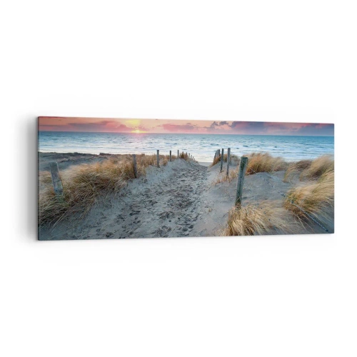 Bild auf Leinwand - Leinwandbild - Weg zum Strand bei Sonnenuntergang - 140x50cm - Du hast einen Regenbogen aus strahlendem Licht verschüttet ... - Moderne Wanddekoration für Wohnzimmer und Schlafzimmer ARTTOR