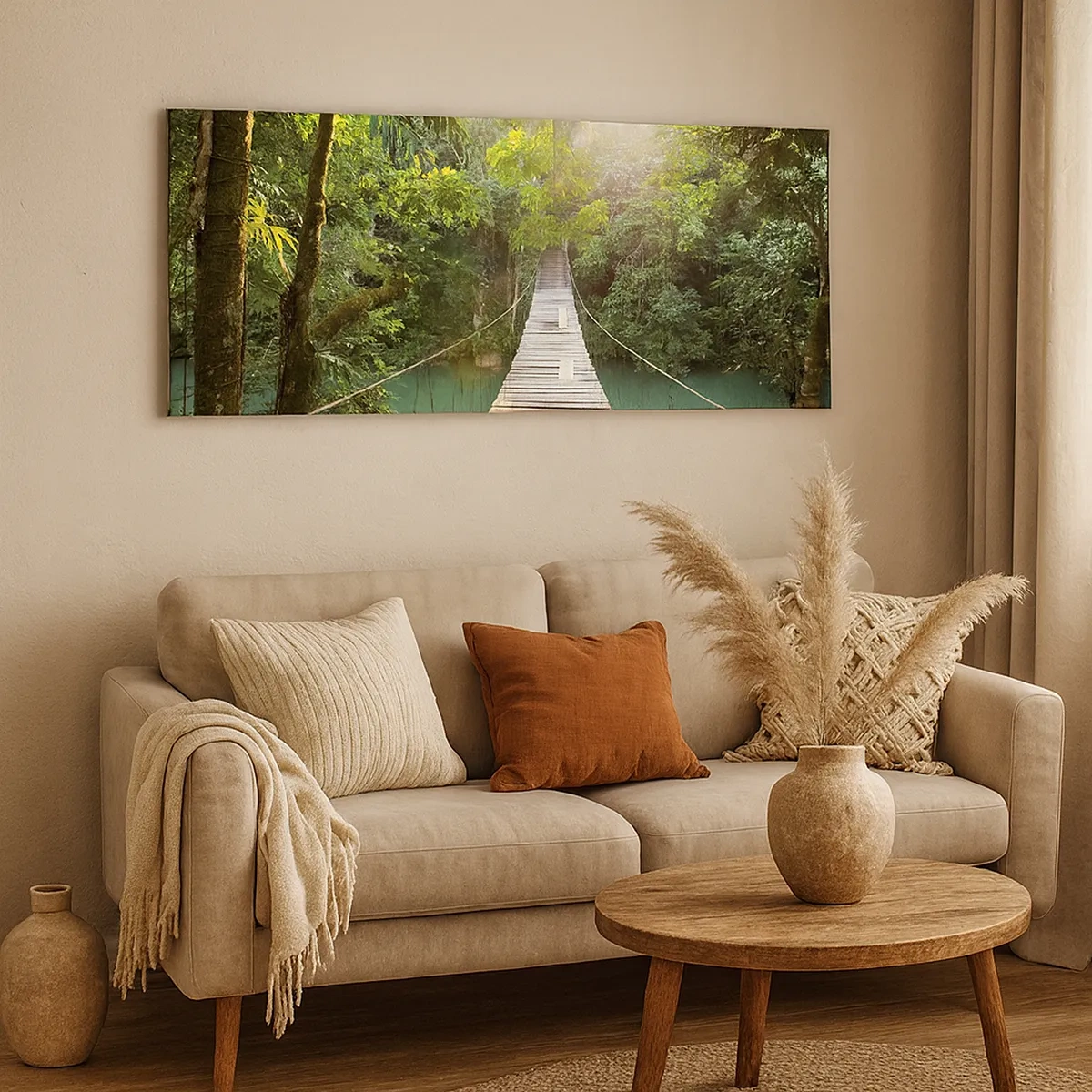 Bild auf Leinwand - Leinwandbild - Über das azurblaue Wasser zum azurblauen Wald - 30x30 cm