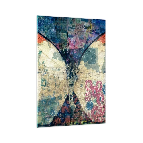 Glasbild - Bild auf glas - Schmetterling in einem abstrakten künstlerischen Hintergrund mit bunten Details - 70x100cm - Subtile Zerbrechlichkeit - Moderne Wanddekoration für Wohnzimmer und Schlafzimmer ARTTOR