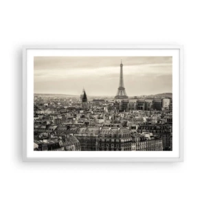 Poster in einem weißen Rahmen - Über den Dächern von Paris - 70x50 cm