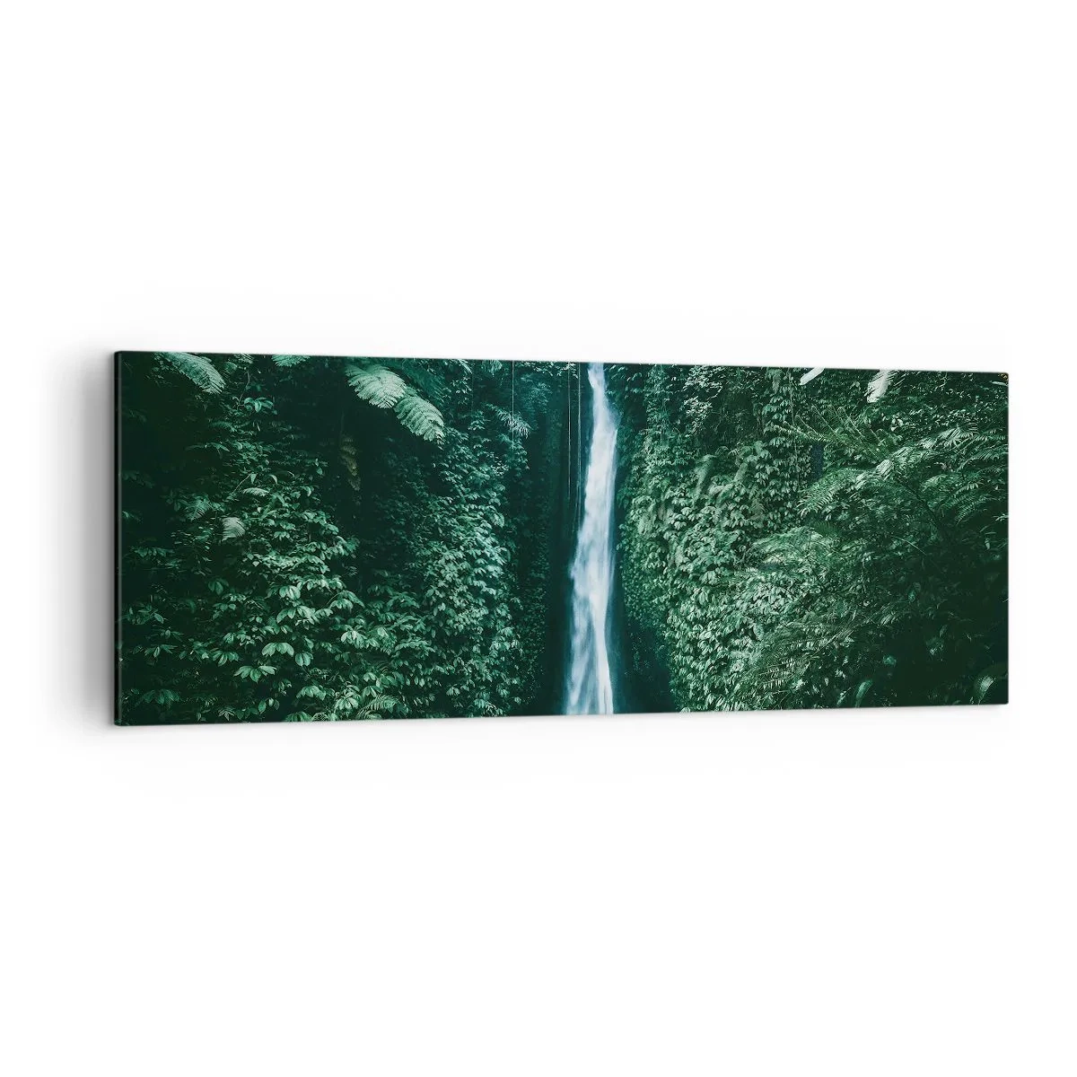 Bild auf Leinwand - Leinwandbild - Ein Wasserfall, umgeben von dichter tropischer Vegetation - 140x50cm - Tropisches Spa - Moderne Wanddekoration für Wohnzimmer und Schlafzimmer ARTTOR