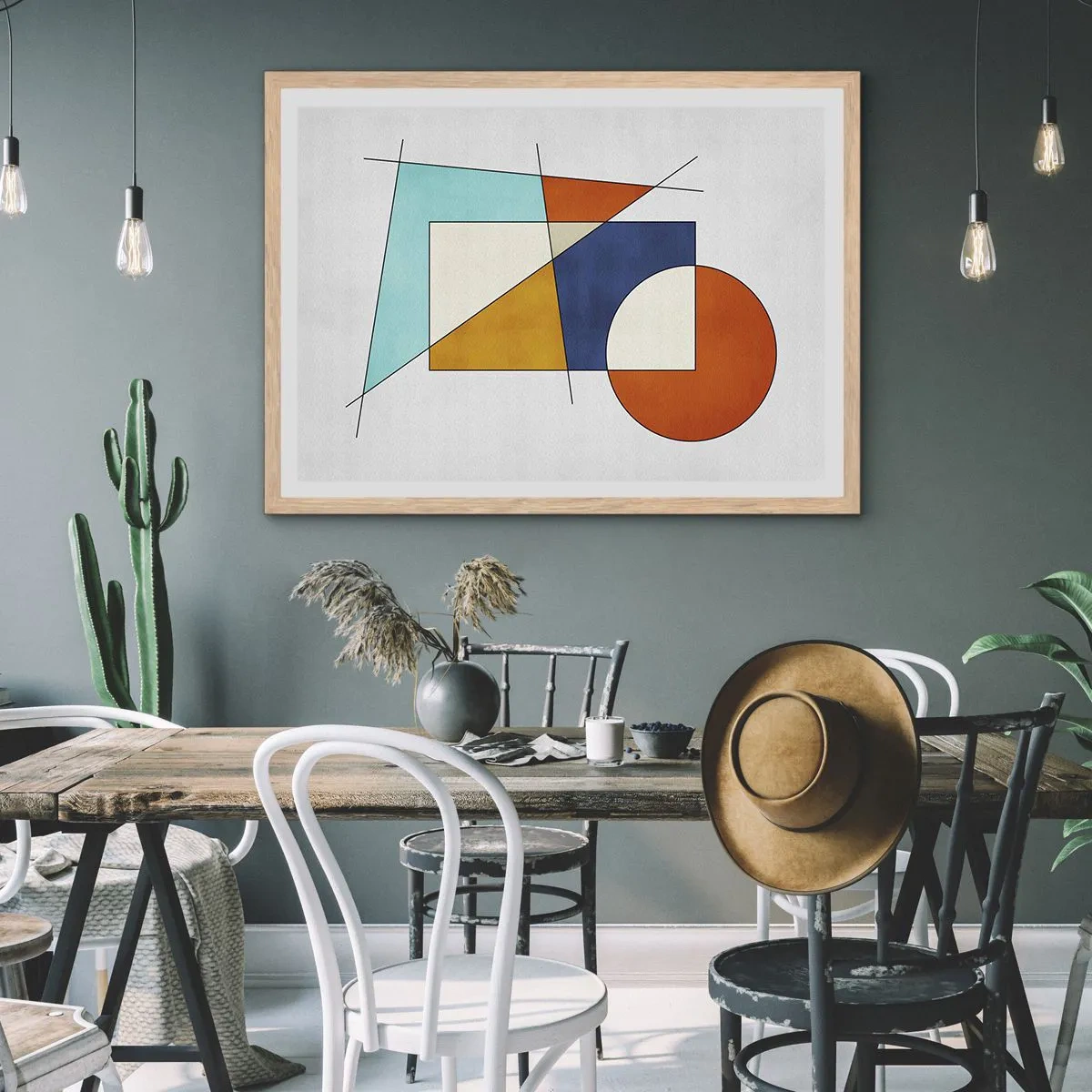 Poster in einem Rahmen aus heller Eiche - Abstraktion: modernistisches Spiel - 91x61 cm