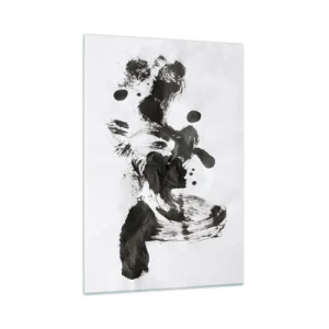 Glasbild - Bild auf glas - Abstrakte Komposition aus schwarzen Flecken auf weißem Hintergrund - 70x100cm - Obwohl das Wahnsinn ist, steckt darin eine Methode? - Moderne Wanddekoration für Wohnzimmer und Schlafzimmer ARTTOR