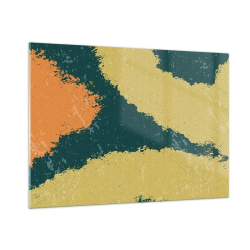 Glasbild - Bild auf glas - Eine fließende Abstraktion in Senf, Grün und Orange. - 100x70cm - Abstraktion – langsame Bewegung - Moderne Wanddekoration für Wohnzimmer und Schlafzimmer ARTTOR