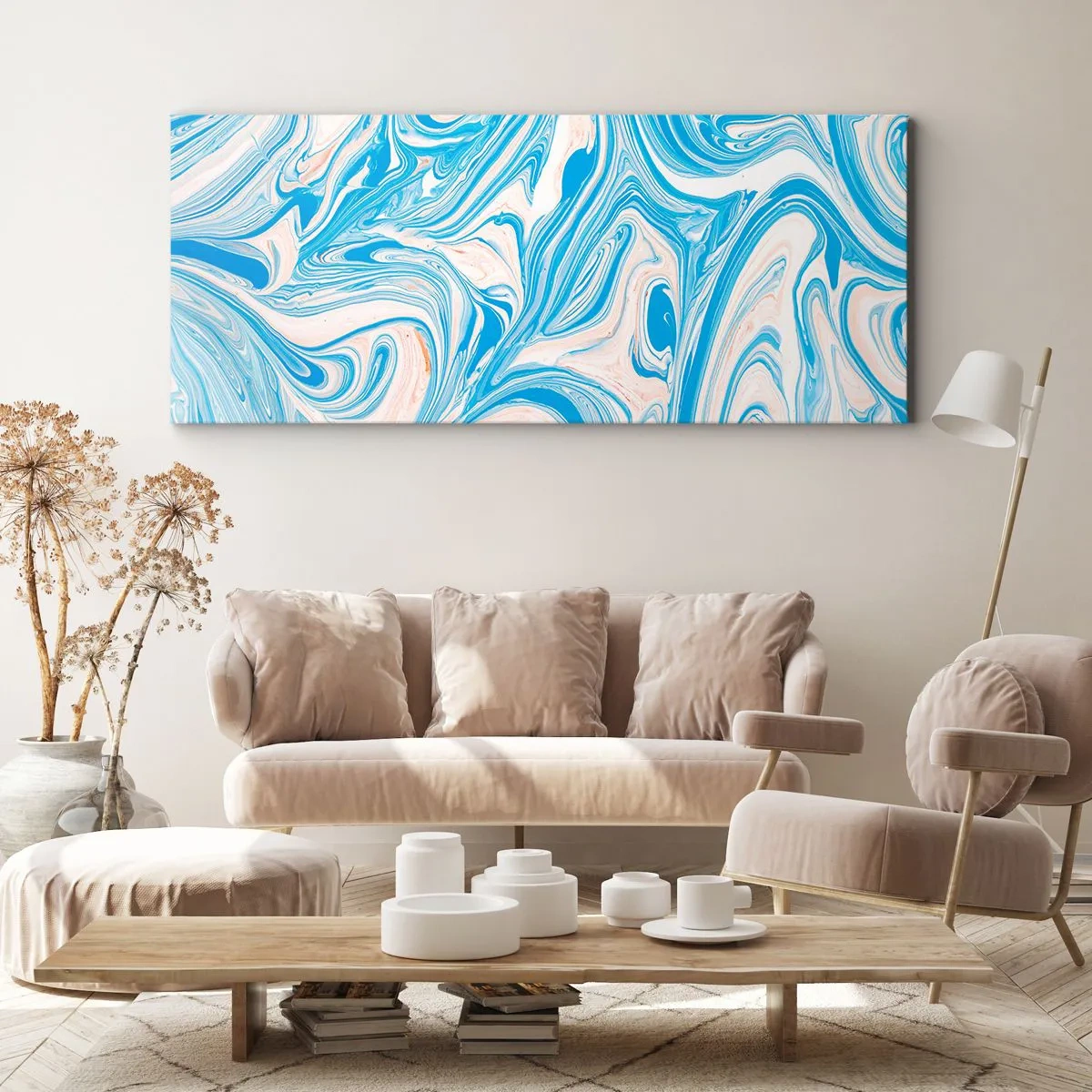 Bild auf Leinwand - Leinwandbild - Abstrakte Wirbel im blauen und weißen Marmorstil - 160x50cm - Sumpf in Türkis - Moderne Wanddekoration für Wohnzimmer und Schlafzimmer ARTTOR