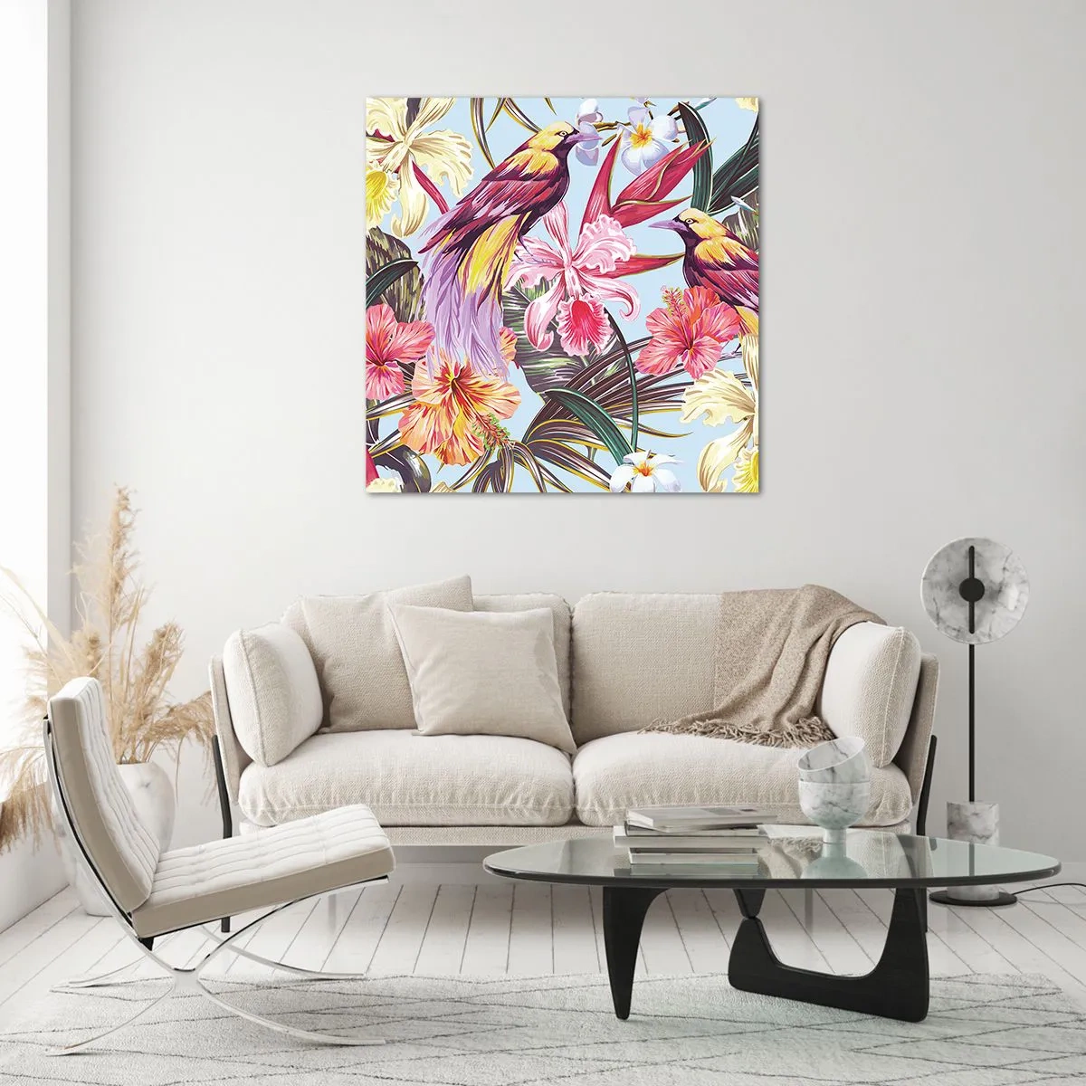 Glasbild - Bild auf glas - Blütenblätter und Federn - 60x60 cm