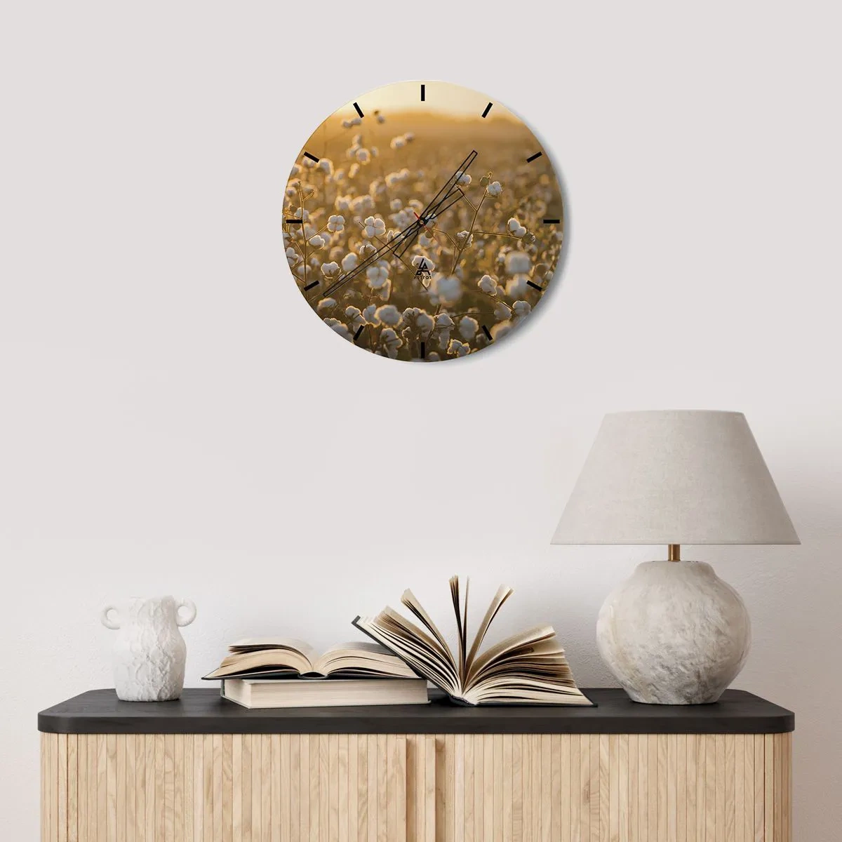 Wanduhr - Glasuhr - Fluffiges Feld - 30x30 cm