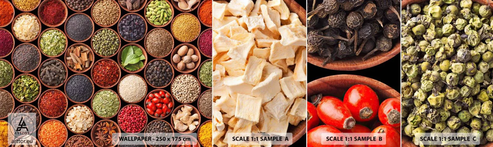 Fototapeten Muster Selbstklebend Deluxe Sticker - Alle Aromen der Welt - Gastronomie, Gewürze, Getrocknete Kräuter - 100x30 cm