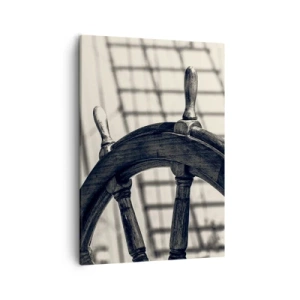 Bild auf Leinwand - Leinwandbild - Ein Segelruder im Retro-Stil mit einem Schiff im Hintergrund - 50x70cm - Meeresgeschichten - Moderne Wanddekoration für Wohnzimmer und Schlafzimmer ARTTOR