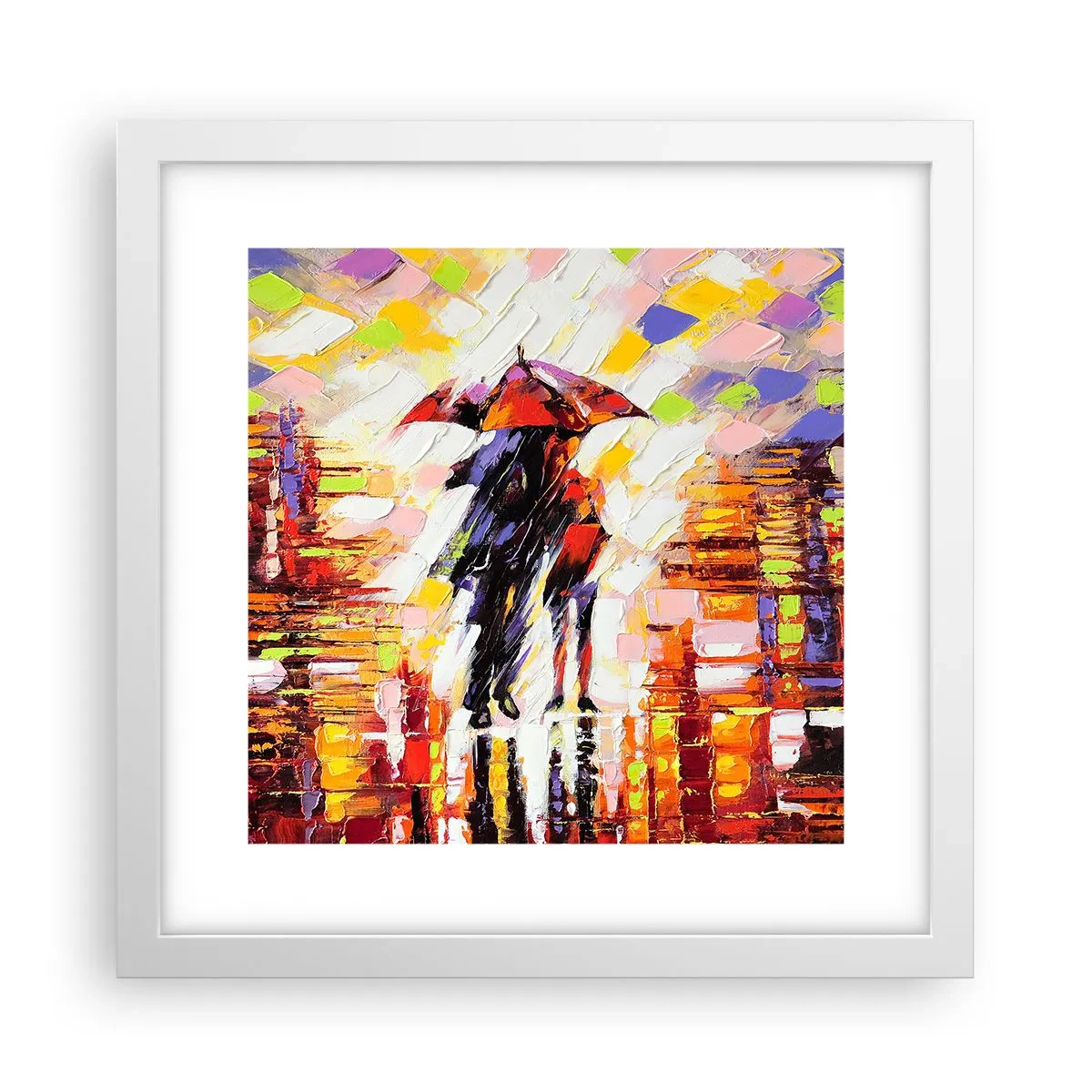 Poster in einem weißen Rahmen - Gemeinsam durch die Nacht und den Regen - 30x30 cm