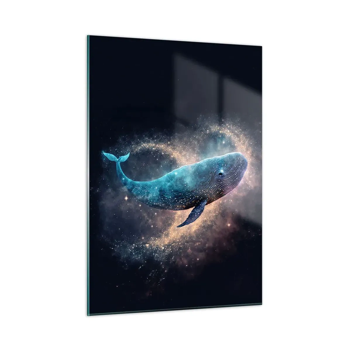 Glasbild - Bild auf glas - Blauwal schwimmt in der Galaxie - 50x70cm - Es gibt so eine Welt… - Moderne Wanddekoration für Wohnzimmer und Schlafzimmer ARTTOR