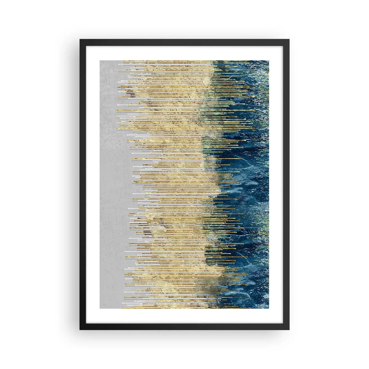 Poster in einem schwarzem Rahmen - Eine abstrakte Komposition, inspiriert von einem goldenen Strand und dem Ozean. - 50x70cm - Vergoldete Grenze - Moderne Wanddekoration für Wohnzimmer und Schlafzimmer ARTTOR