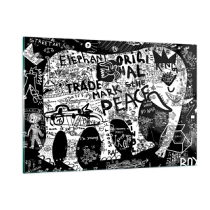Glasbild - Bild auf glas - Schwarz-weißes Graffiti-Bild mit Themen wie Frieden und Freiheit - 120x80cm - Reiche Straßenwelt - Moderne Wanddekoration für Wohnzimmer und Schlafzimmer ARTTOR
