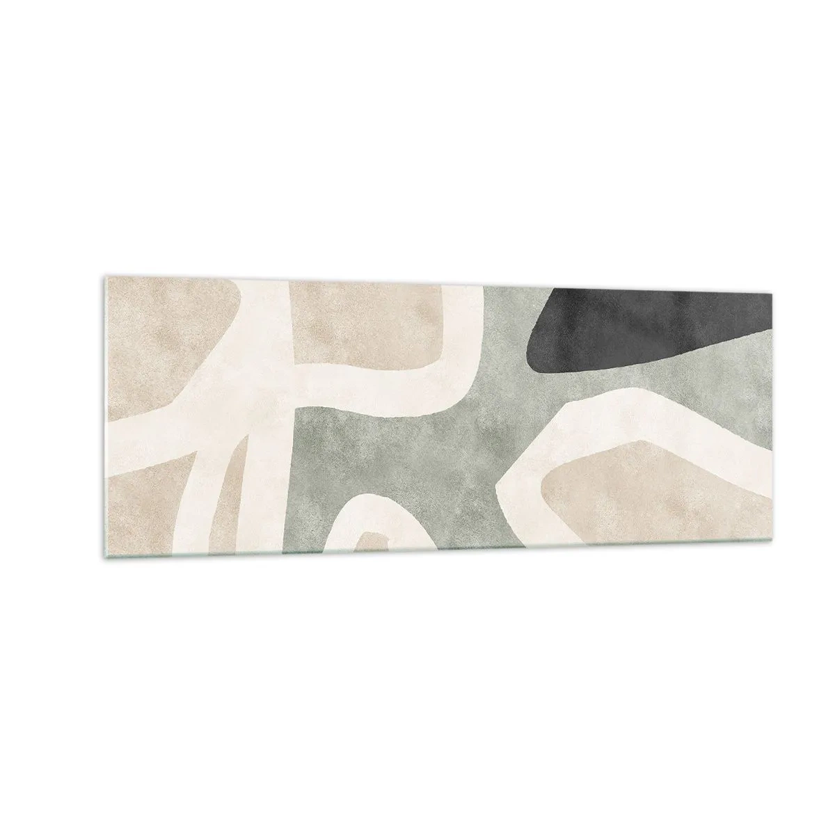Glasbild - Bild auf glas - Abstrakte Formen in gedämpften Farben - 140x50cm - Komposition mit schwarzem Motiv - Moderne Wanddekoration für Wohnzimmer und Schlafzimmer ARTTOR