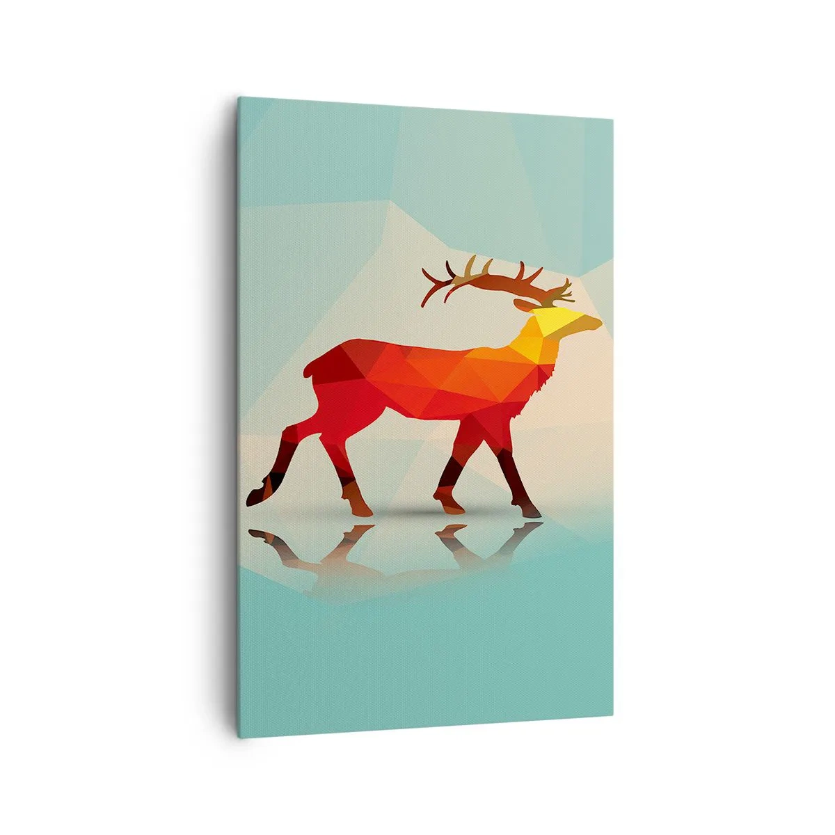Bild auf Leinwand - Leinwandbild - Geometrische Silhouette eines Hirsches in Rot- und Orangetönen - 80x120cm - Geometrischer Hirsch - Moderne Wanddekoration für Wohnzimmer und Schlafzimmer ARTTOR