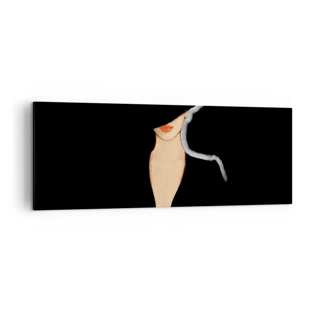 Bild auf Leinwand - Leinwandbild - Silhouette einer Frau mit Hut auf schwarzem Hintergrund - 140x50cm - Eleganz und Stil - Moderne Wanddekoration für Wohnzimmer und Schlafzimmer ARTTOR