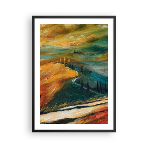 Poster in einem schwarzem Rahmen - Eine Landschaft in intensiven Farben, eine Straße durch die Hügel - 50x70cm - Toskanische Landschaft - Moderne Wanddekoration für Wohnzimmer und Schlafzimmer ARTTOR