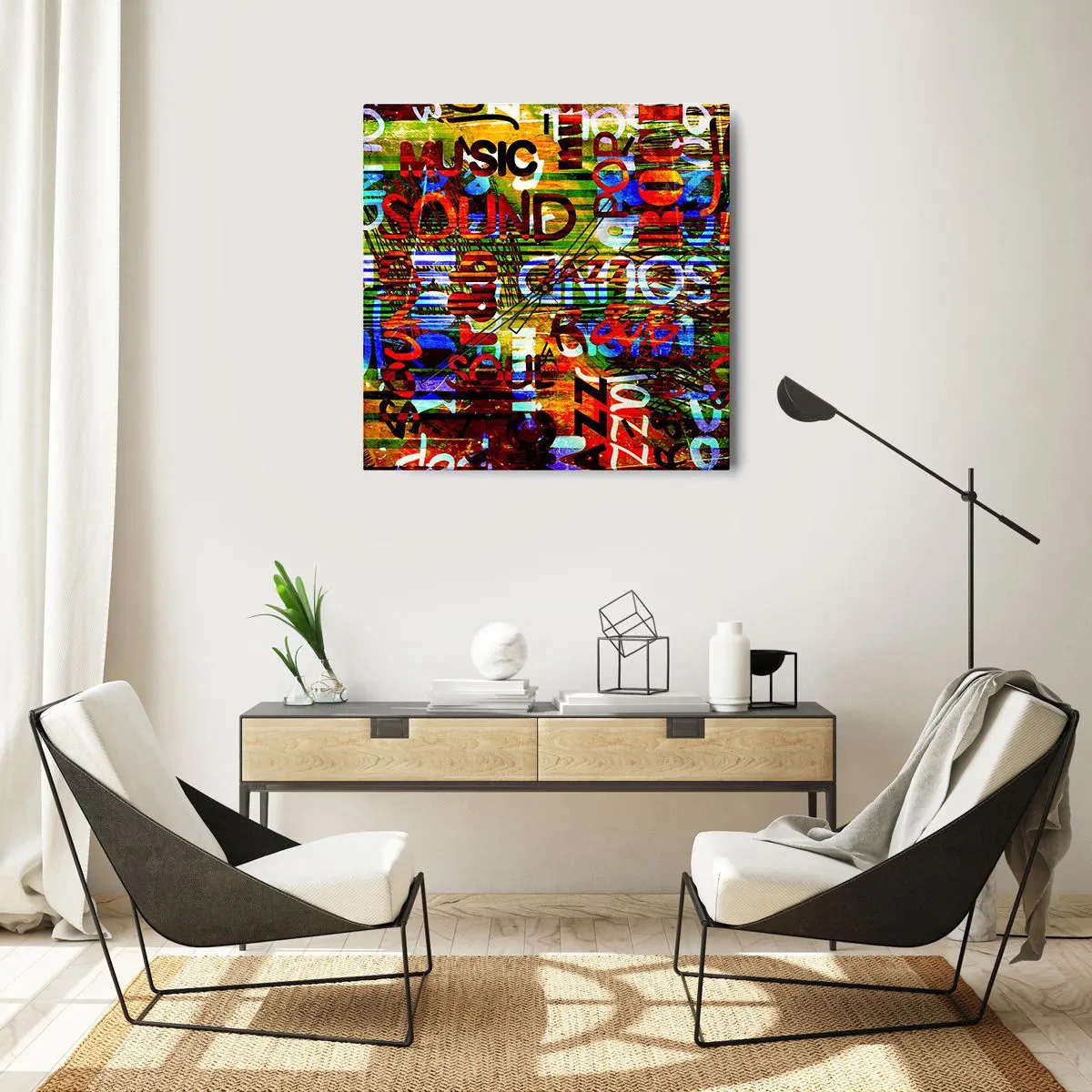 Wanduhr - Glasuhr - Alle Farben des Klangs - 30x30 cm