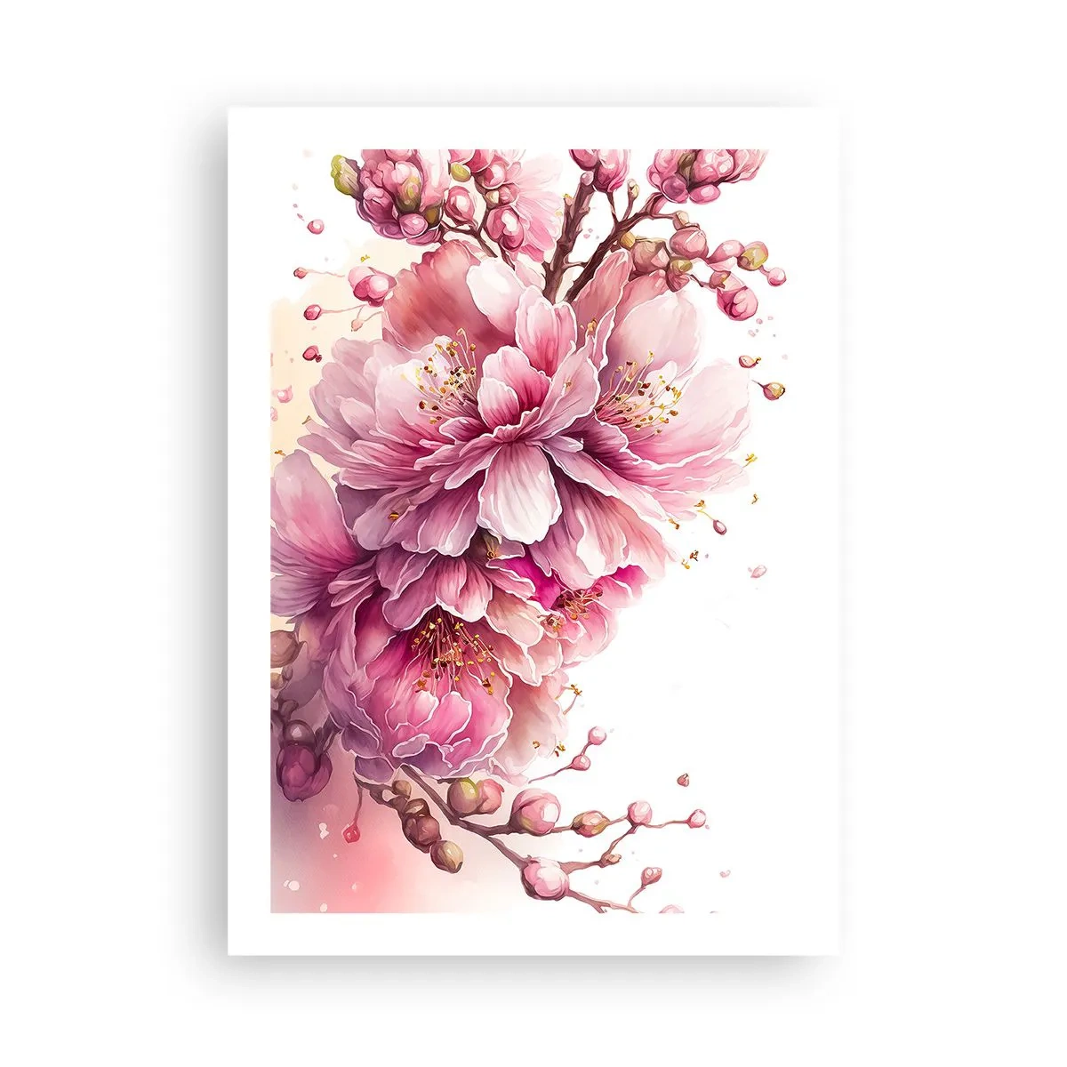 Poster - Zarte rosa Kirschblüten in voller Blüte vor hellem Hintergrund - 50x70cm - Kirschblütenblüte - Moderne Wanddekoration für Wohnzimmer und Schlafzimmer ARTTOR