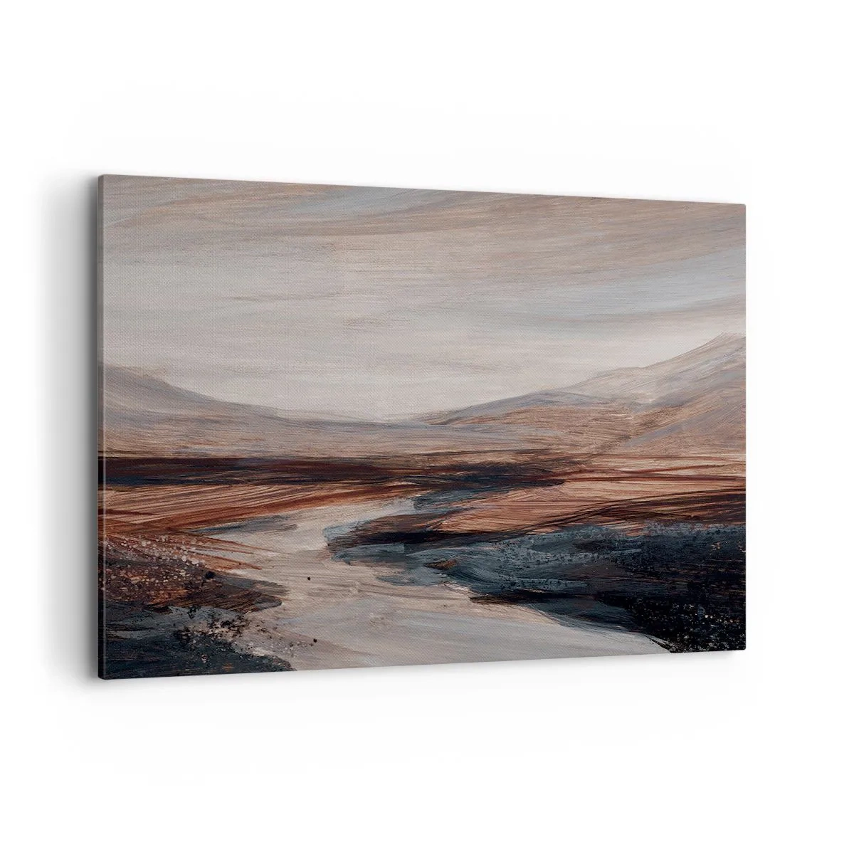 Bild auf Leinwand - Leinwandbild - Eine malerische Landschaft mit Fluss und Bergen - 100x70cm - Ruhiges Tal - Moderne Wanddekoration für Wohnzimmer und Schlafzimmer ARTTOR