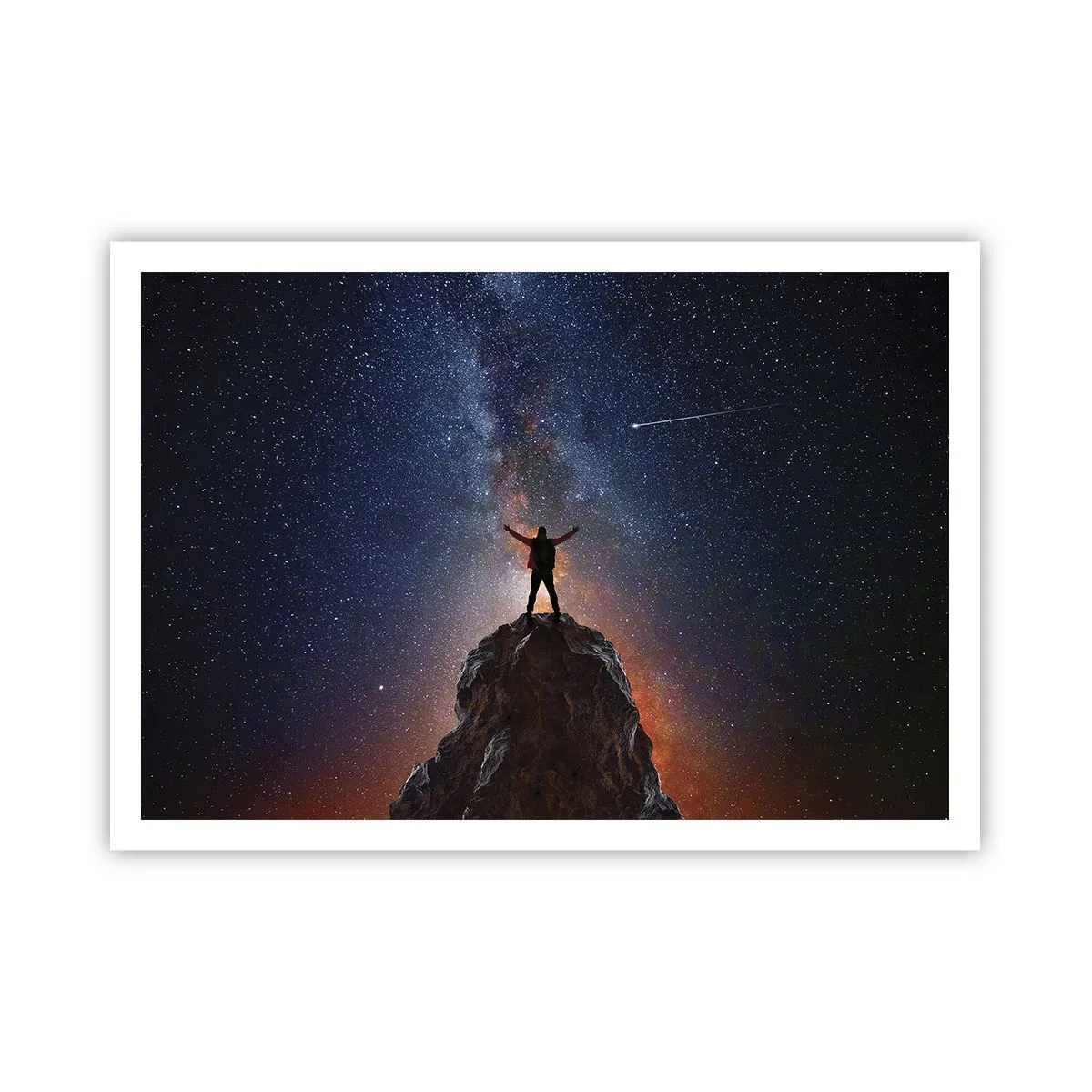 Poster - Eine Figur auf einem Berggipfel unter einem Sternenhimmel - 100x70cm - Die Macht ist mit mir! - Moderne Wanddekoration für Wohnzimmer und Schlafzimmer ARTTOR