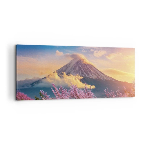 Bild auf Leinwand - Leinwandbild - Mount Fuji mit Kirschblüten im Hintergrund bei Sonnenuntergang - 120x50cm - Japanische Heiligkeit - Moderne Wanddekoration für Wohnzimmer und Schlafzimmer ARTTOR